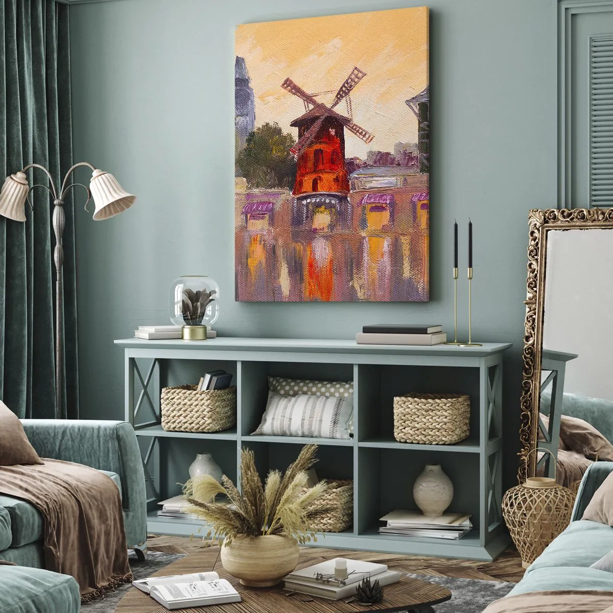 Lærredstryk - Billede på lærred - Parisiske ikoner - Moulin Rouge - 65x120 cm