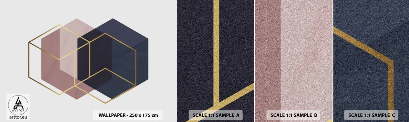 Prøve Fototapet Selvklæbende Deluxe Sticker - Styrken ved enkelhed - Abstraktion, Stykke, Hexagen - 100x30 cm