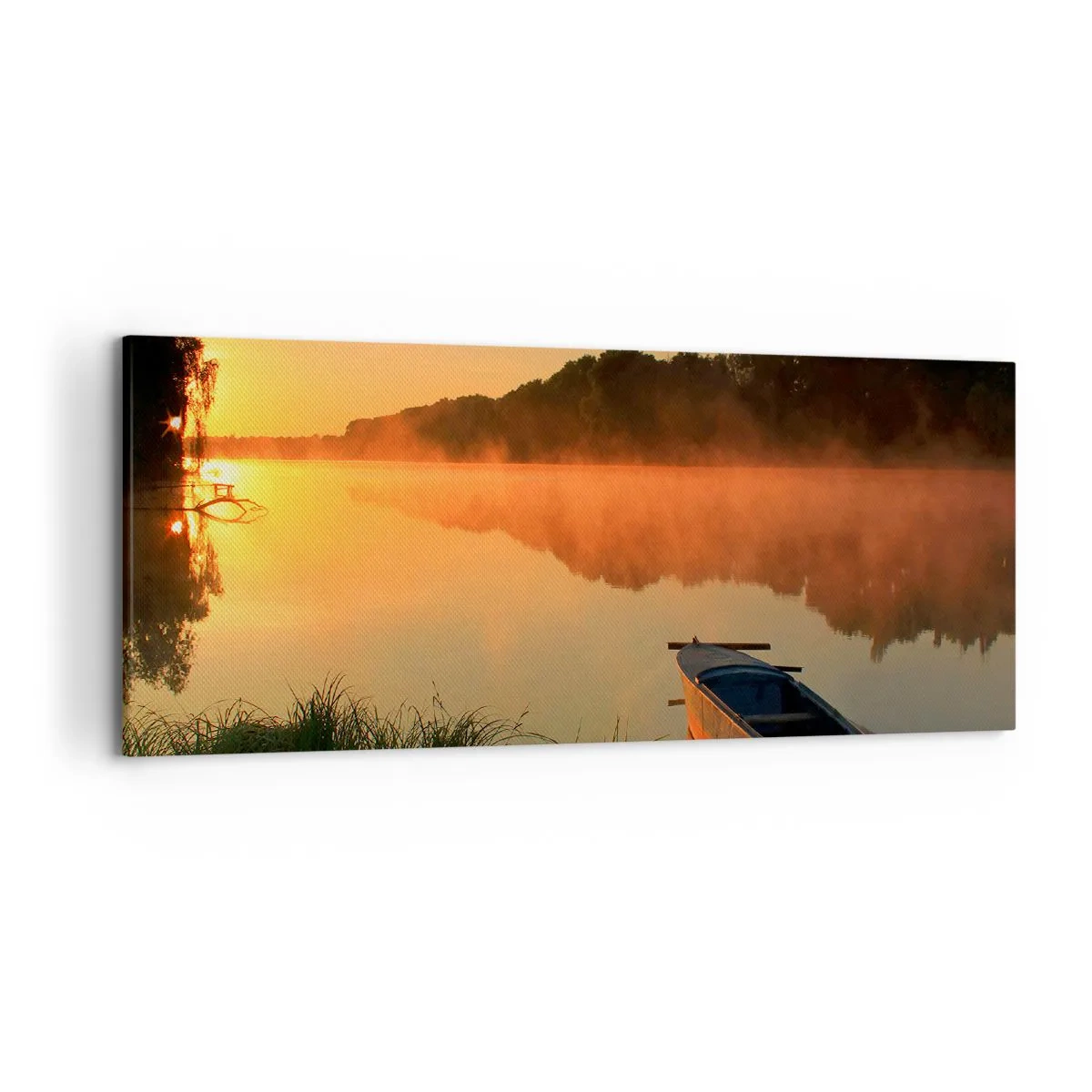 Lærredstryk - Billede på lærred - Solopgang over vand som en spejlplade - 120x50 cm