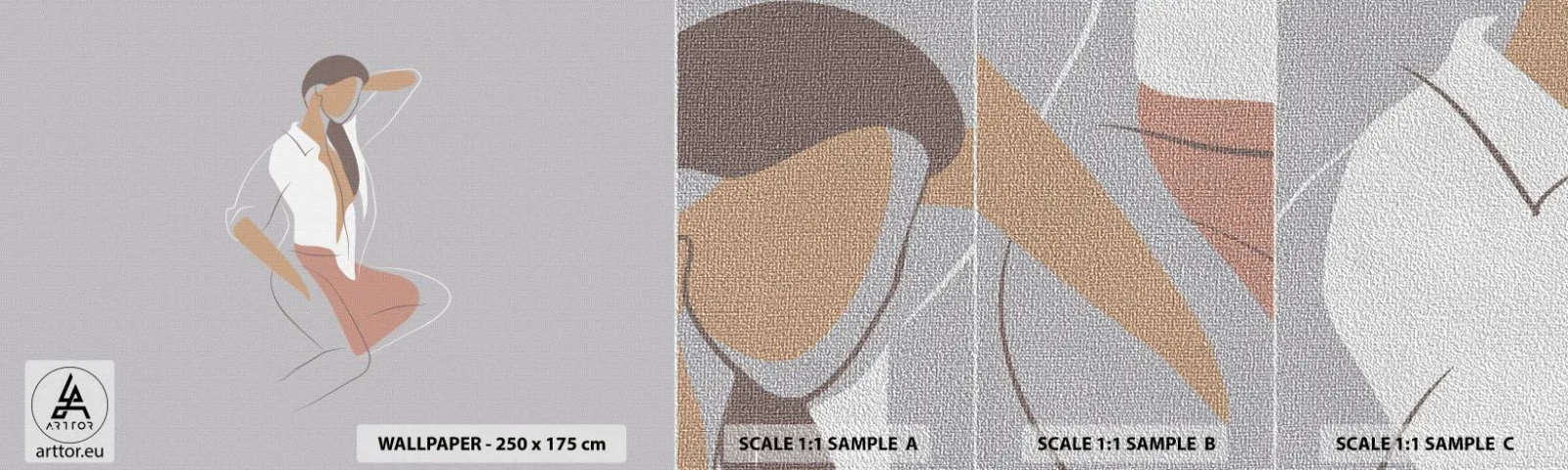 Prøve Fototapet Premium Sand - Omrids af nåde - Kvinde, Grafik, Model - 100x30 cm