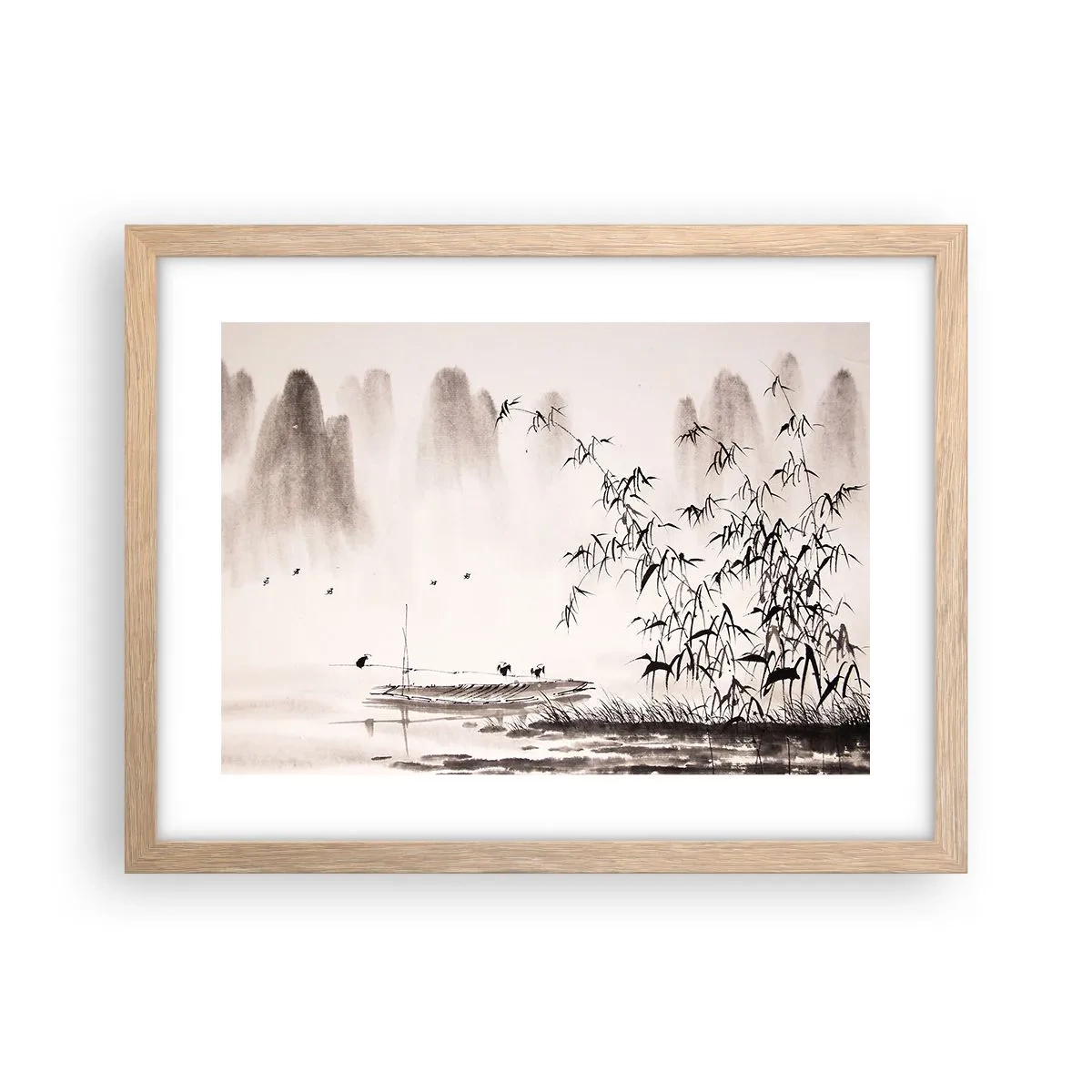 Plakat i ramme af lyst egetræ - Stilhed i rismarkerne - 40x30 cm