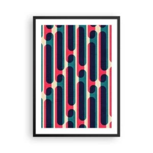 Plakat i sort ramme - Geometrisk mønster i nuancer af rød og blå - 50x70cm - Indad og fremad - Moderne vægdekoration til stue og soveværelse ARTTOR