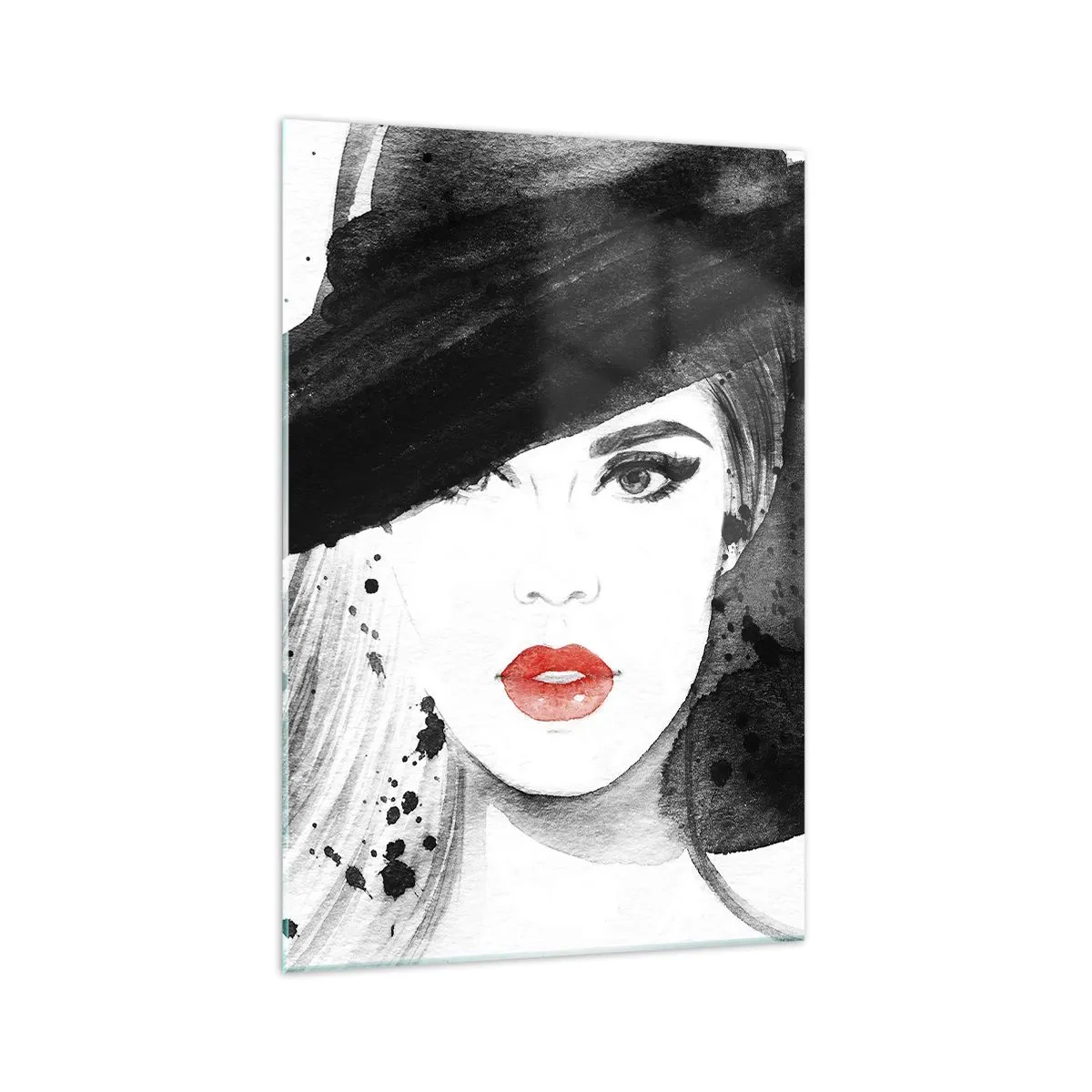 Billede på glas - Dame i sort - 70x100 cm