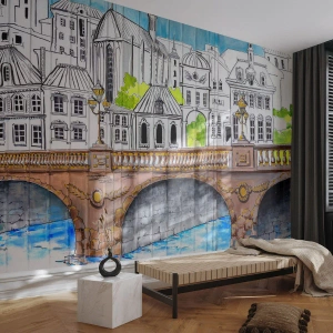 Fototapet Selvklæbende Deluxe Sticker - Byen som den er malet - Graffiti, Frankrig, Arkitektur - 100x70 cm