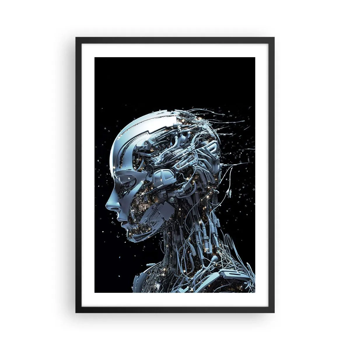 Plakat i sort ramme - Kybernetisk figur i futuristisk stil - 50x70cm - Teknologi er en kvinde - Moderne vægdekoration til stue og soveværelse ARTTOR