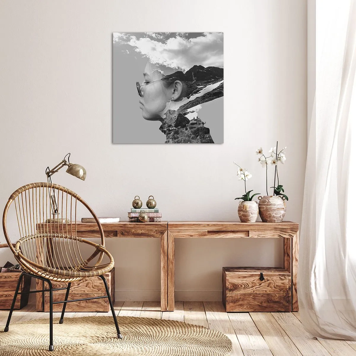 Lærredstryk - Billede på lærred - Portræt af toppen og skyen - 40x40 cm
