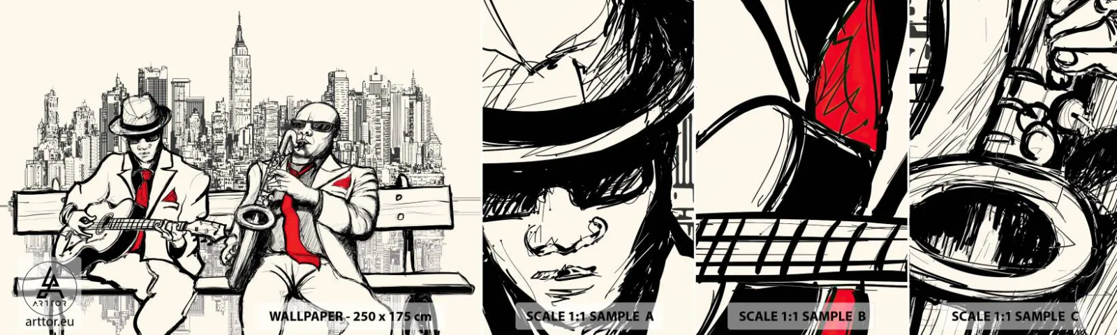 Prøve Fototapet Selvklæbende Deluxe Sticker - New York improvisation - musik, Jazz, New York - 100x30 cm