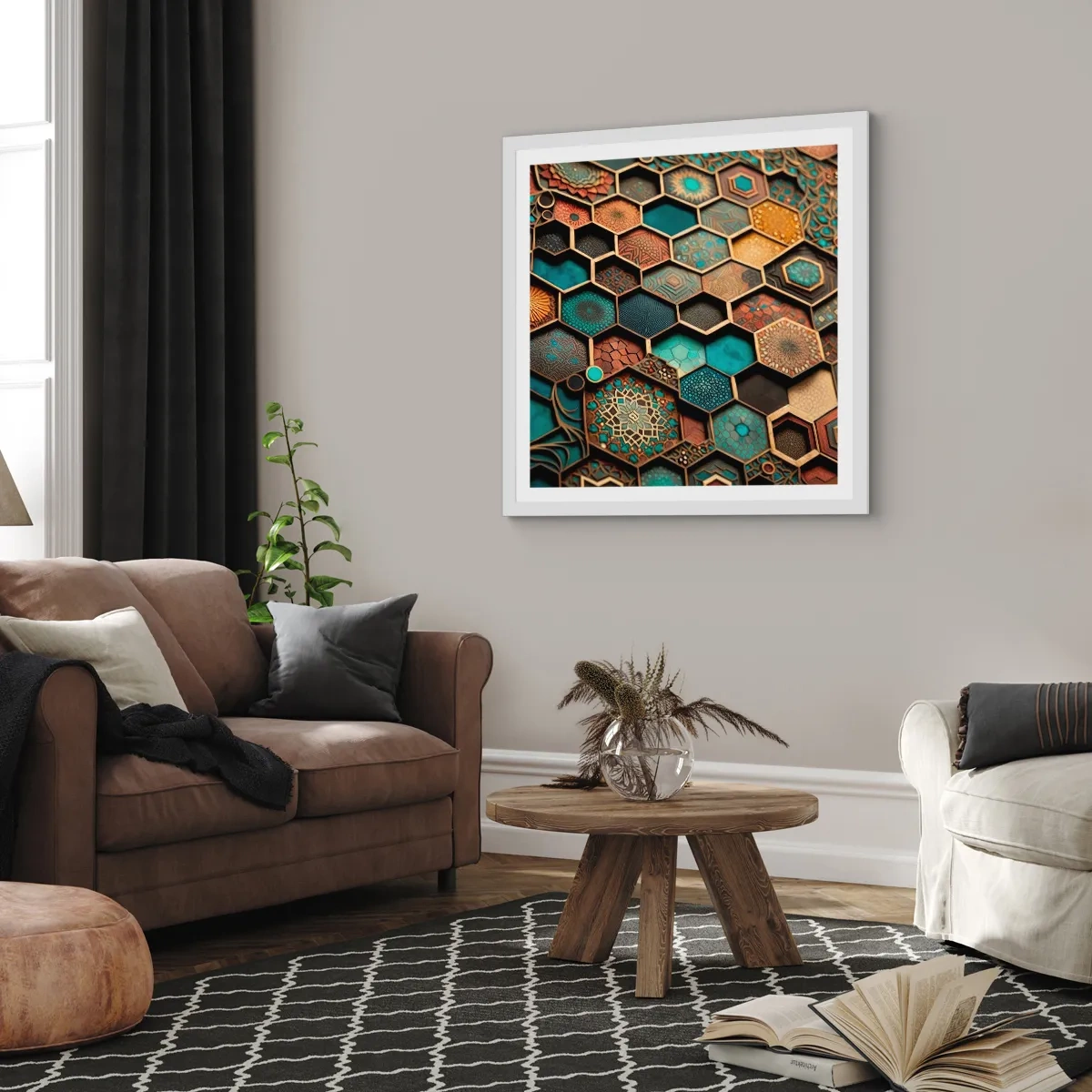 Plakat i hvid ramme - Arabiske ornamenter - en variation - 50x50 cm