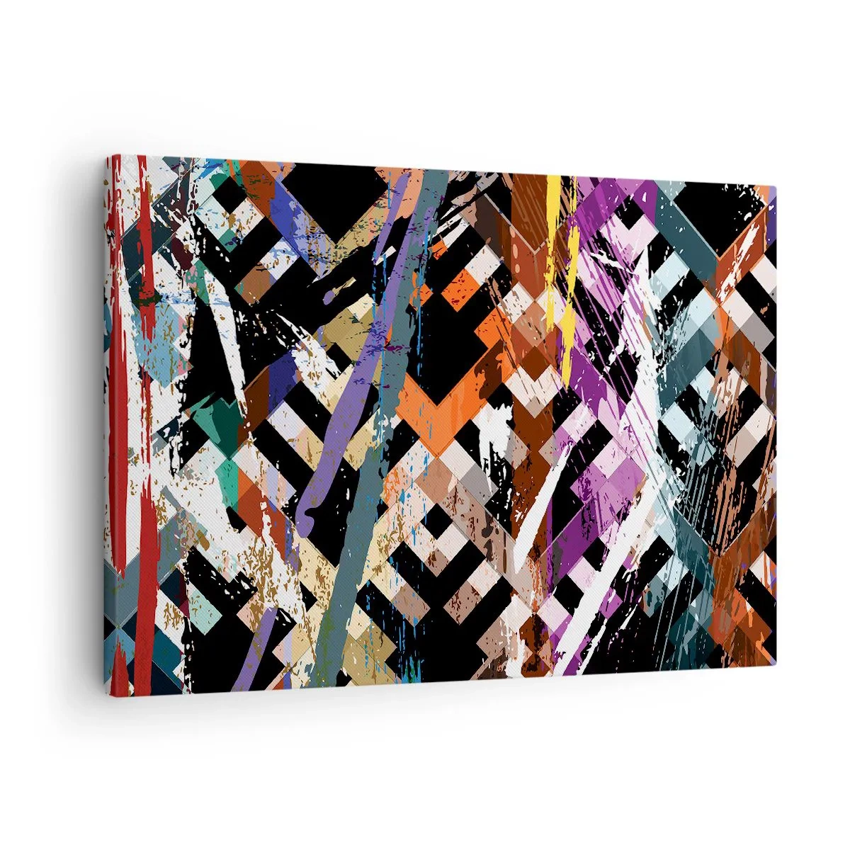 Lærredstryk - Billede på lærred - Abstrakt komposition med farvede linjer på en sort baggrund - 70x50cm - Kvadratisk - Moderne vægdekoration til stue og soveværelse ARTTOR