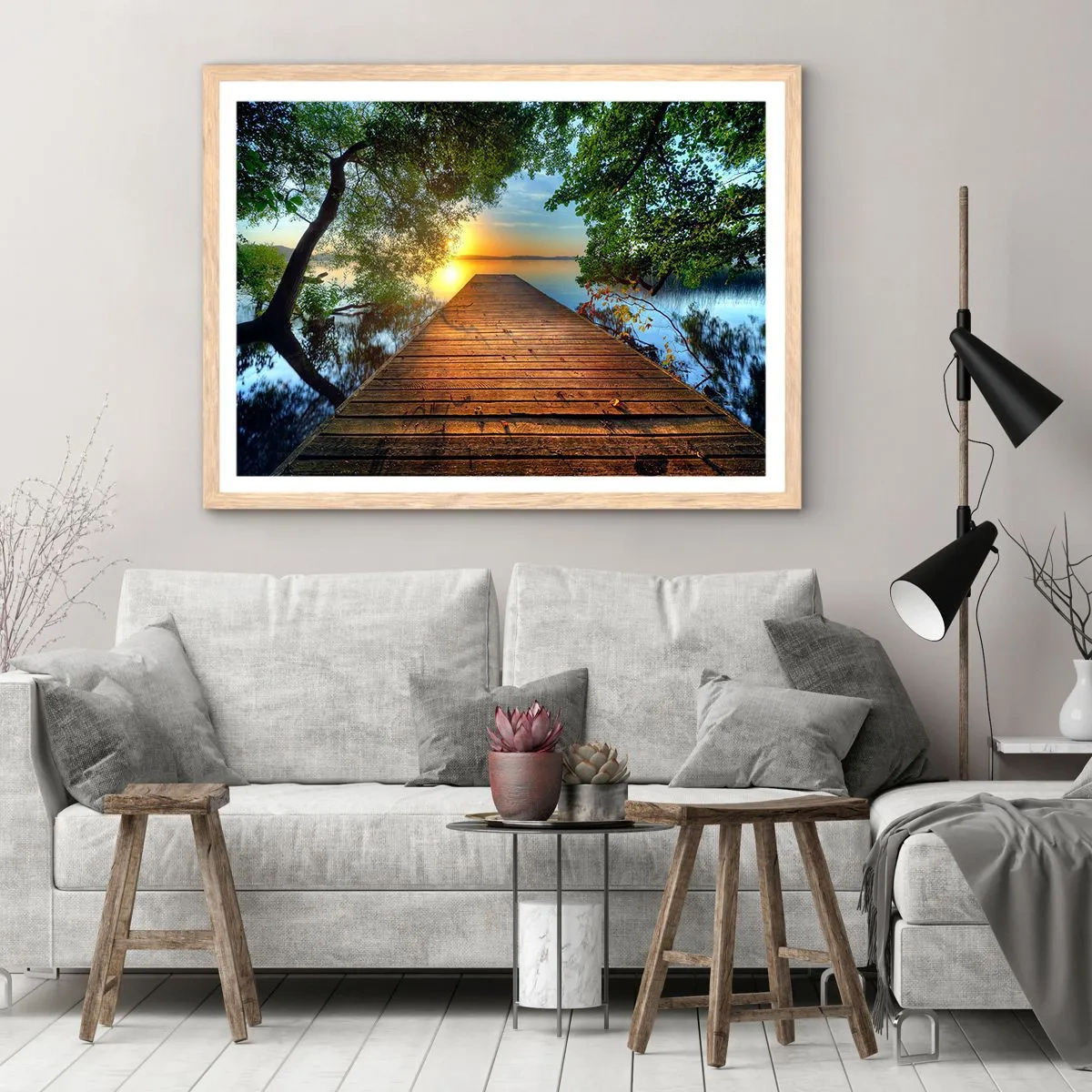 Plakat i ramme af lyst egetræ - Tag dig god tid, sæt dig ned - 50x40 cm