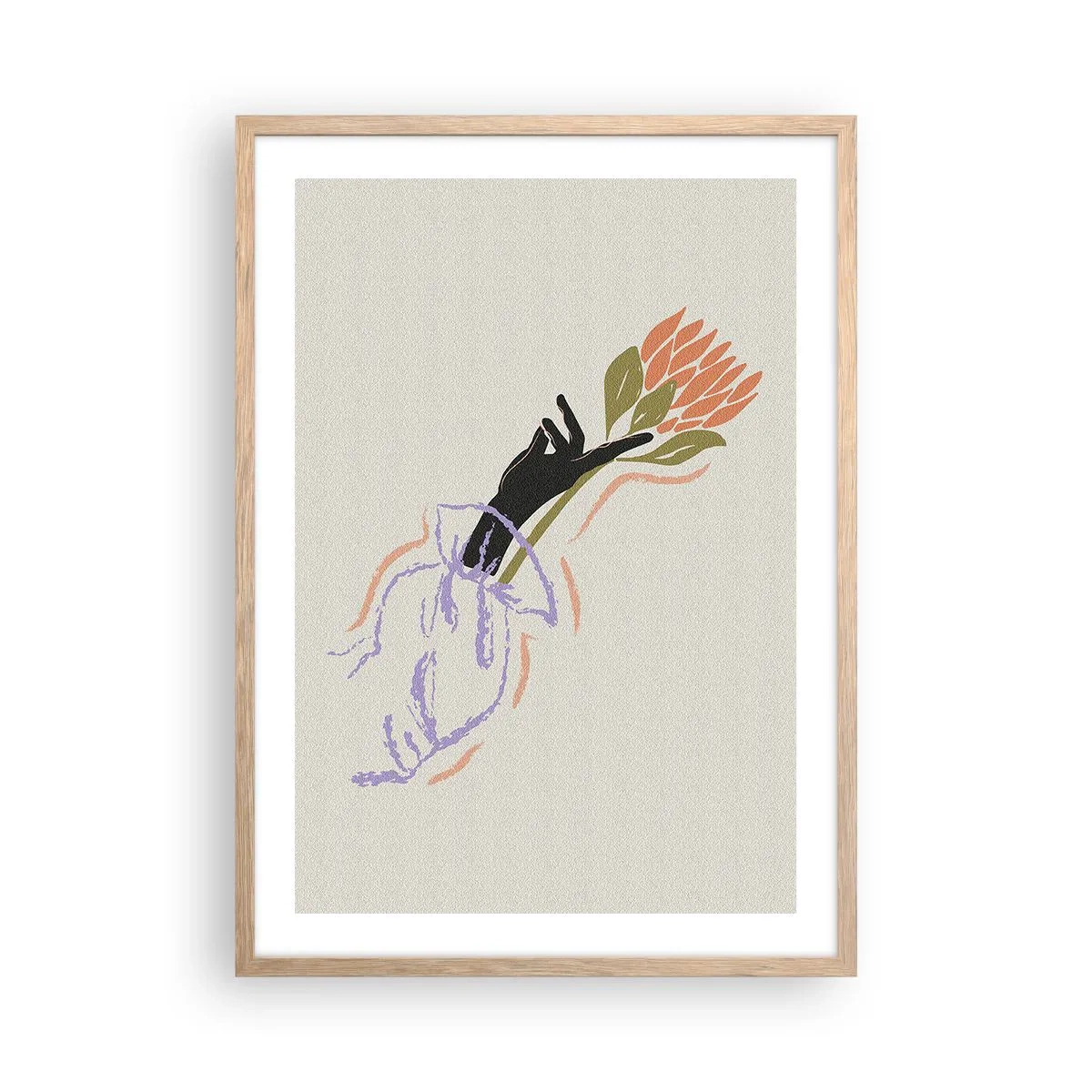 Plakat i ramme af lyst egetræ - En søsterlig berøring - 50x70 cm