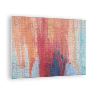 Billede på glas - Farverige striber af maling på lærredsstrukturen - 70x50cm - Lad en regnbue flyde - Moderne vægdekoration til stue og soveværelse ARTTOR