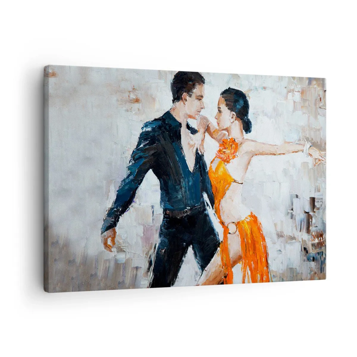 Lærredstryk - Billede på lærred - Et dynamisk par, der danser i latinamerikansk stil. - 70x50cm - Dirty dancing - Moderne vægdekoration til stue og soveværelse ARTTOR
