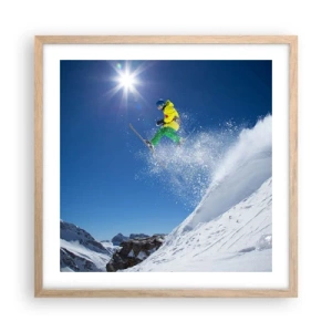 Plakat i ramme af lyst egetræ - Danser med bjergene - 50x50 cm