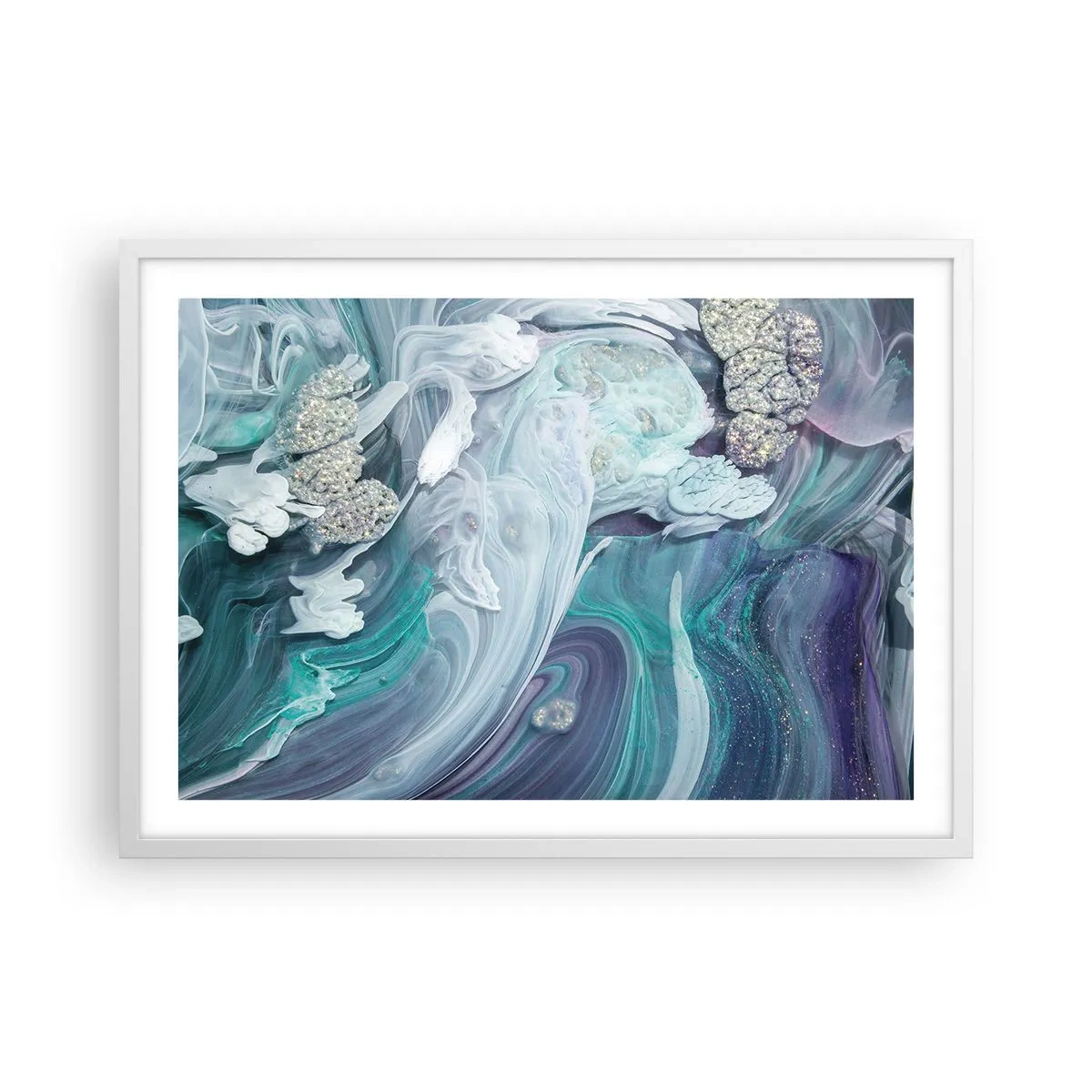 Plakat i hvid ramme - Strømme af blå - 70x50 cm