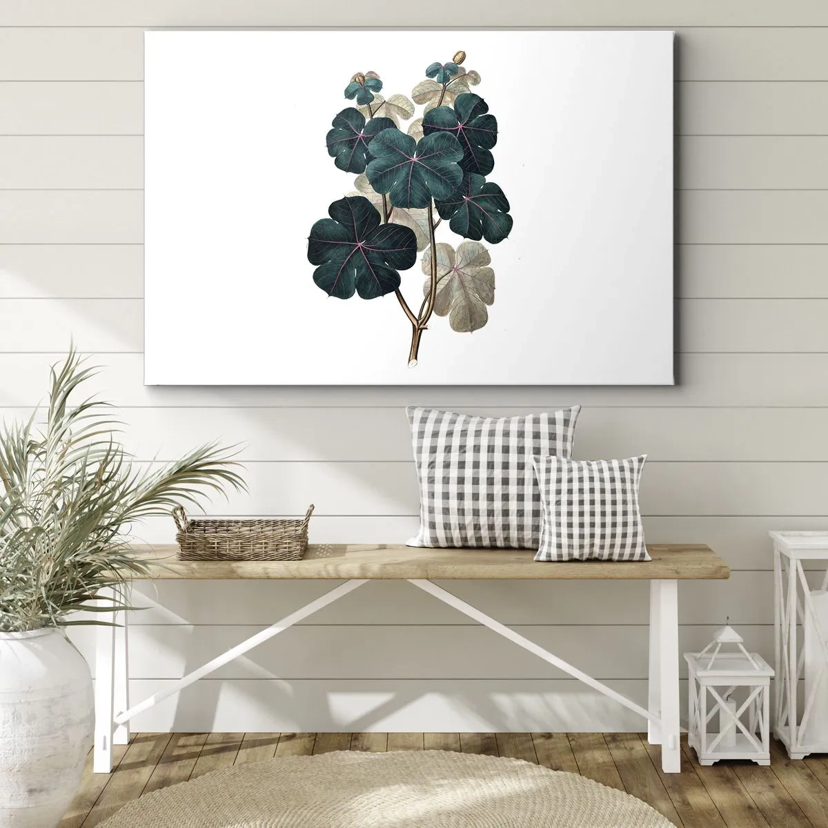 Lærredstryk - Billede på lærred - Botanisk illustration med blade i grønne og beige nuancer - 70x50cm - Fra et gammelt herbarium - Moderne vægdekoration til stue og soveværelse ARTTOR