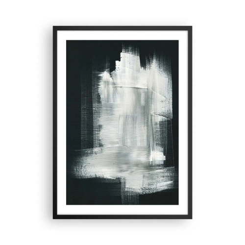 Plakat i sort ramme - Abstrakt komposition i hvid på en mørk baggrund - 50x70cm - Vævet af det lodrette og det vandrette - Moderne vægdekoration til stue og soveværelse ARTTOR