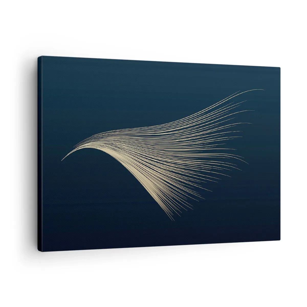 Lærredstryk - Billede på lærred - En fin fjerlignende linje på en marineblå baggrund - 70x50cm - Som en engels hår - Moderne vægdekoration til stue og soveværelse ARTTOR