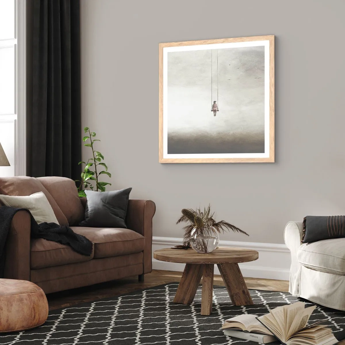 Plakat i ramme af lyst egetræ - Barnet i os selv - 50x50 cm