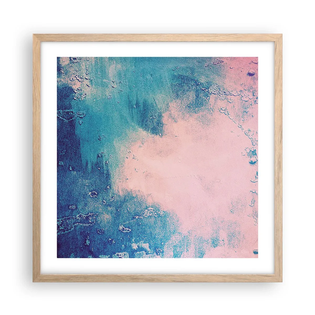 Plakat i ramme af lyst egetræ - Blå omfavnelse - 50x50 cm
