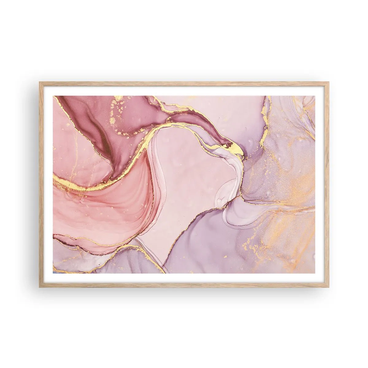Plakat i ramme af lyst egetræ - Et kærtegn af farver - 100x70 cm