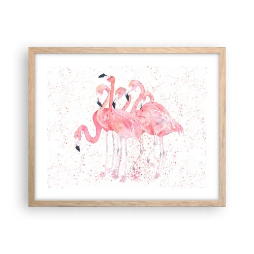 Plakat i ramme af lyst egetræ - Lyserød ansambl - 50x40 cm