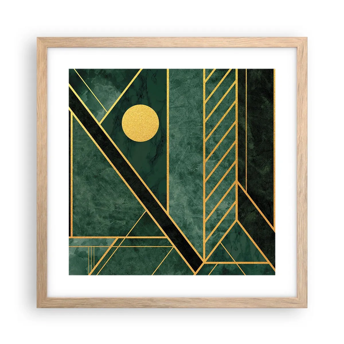 Plakat i ramme af lyst egetræ - Dynamikken i guld og azurblå - 40x40 cm