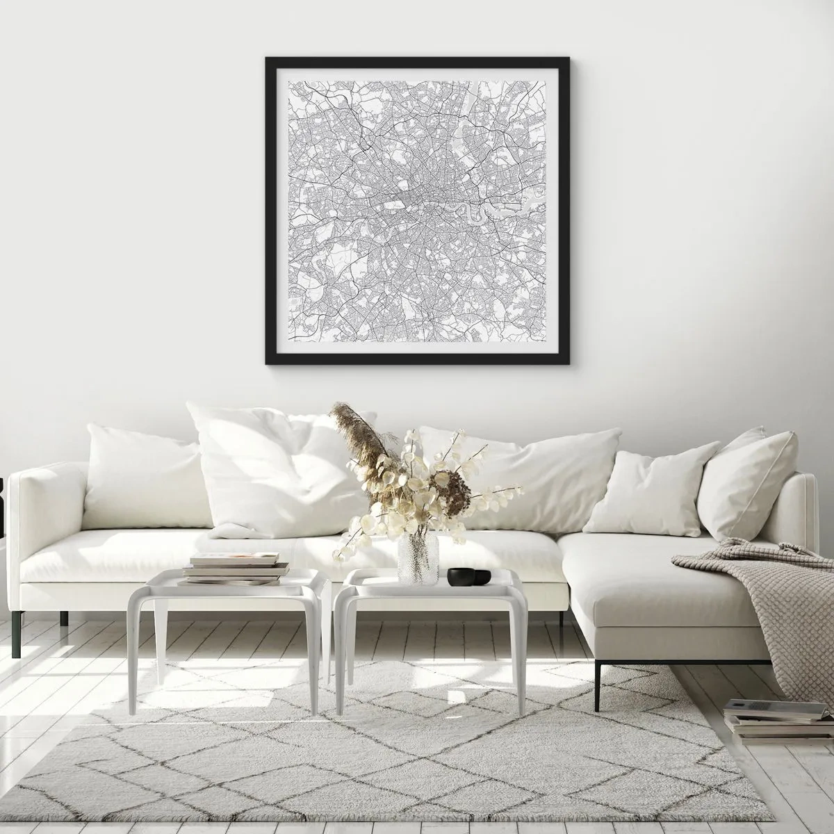 Plakat i sort ramme - Kort over Londons labyrint - 60x60 cm