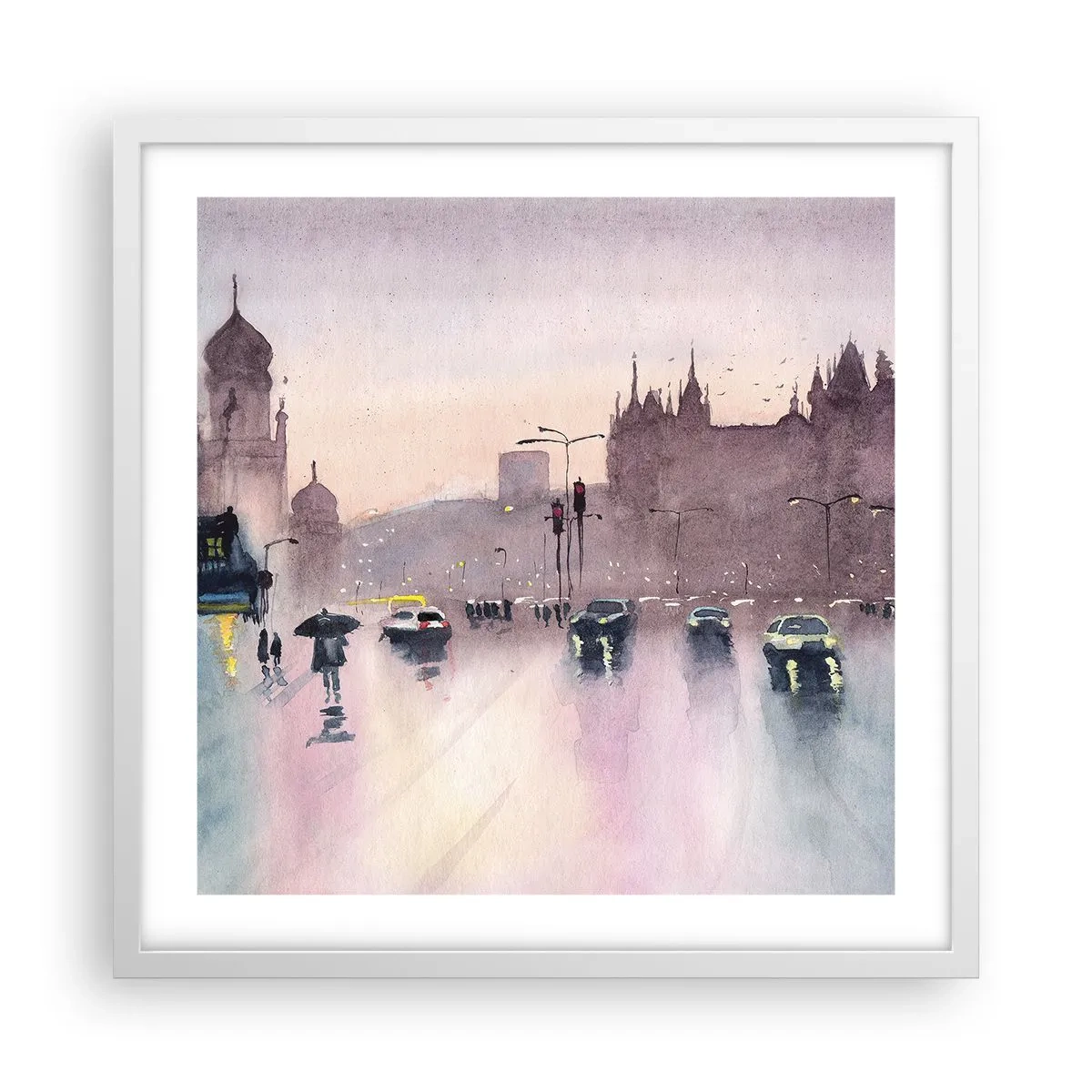 Plakat i hvid ramme - I en regnfuld tåge - 50x50 cm