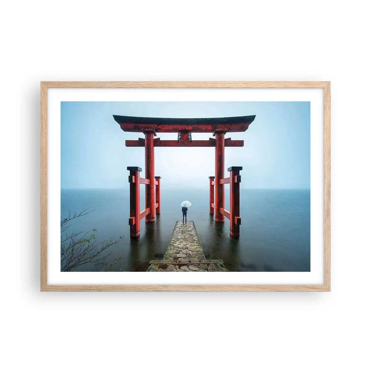 Plakat i ramme af lyst egetræ - Japansk drømmeri - 70x50 cm