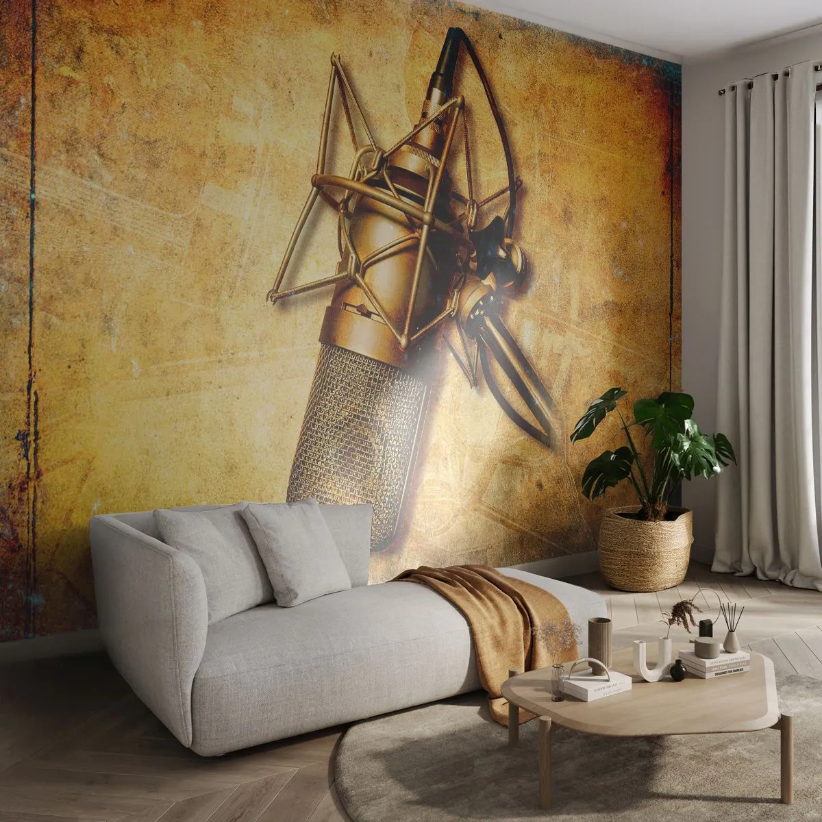 Fototapet Premium Sand - Radioens gyldne år - Mikrofon, musik, Retro - 100x70 cm