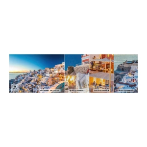 Prøve Fototapet Premium Sand - Essensen af græskhed - Santorini, Arkitektur, Grækenland - 100x30 cm