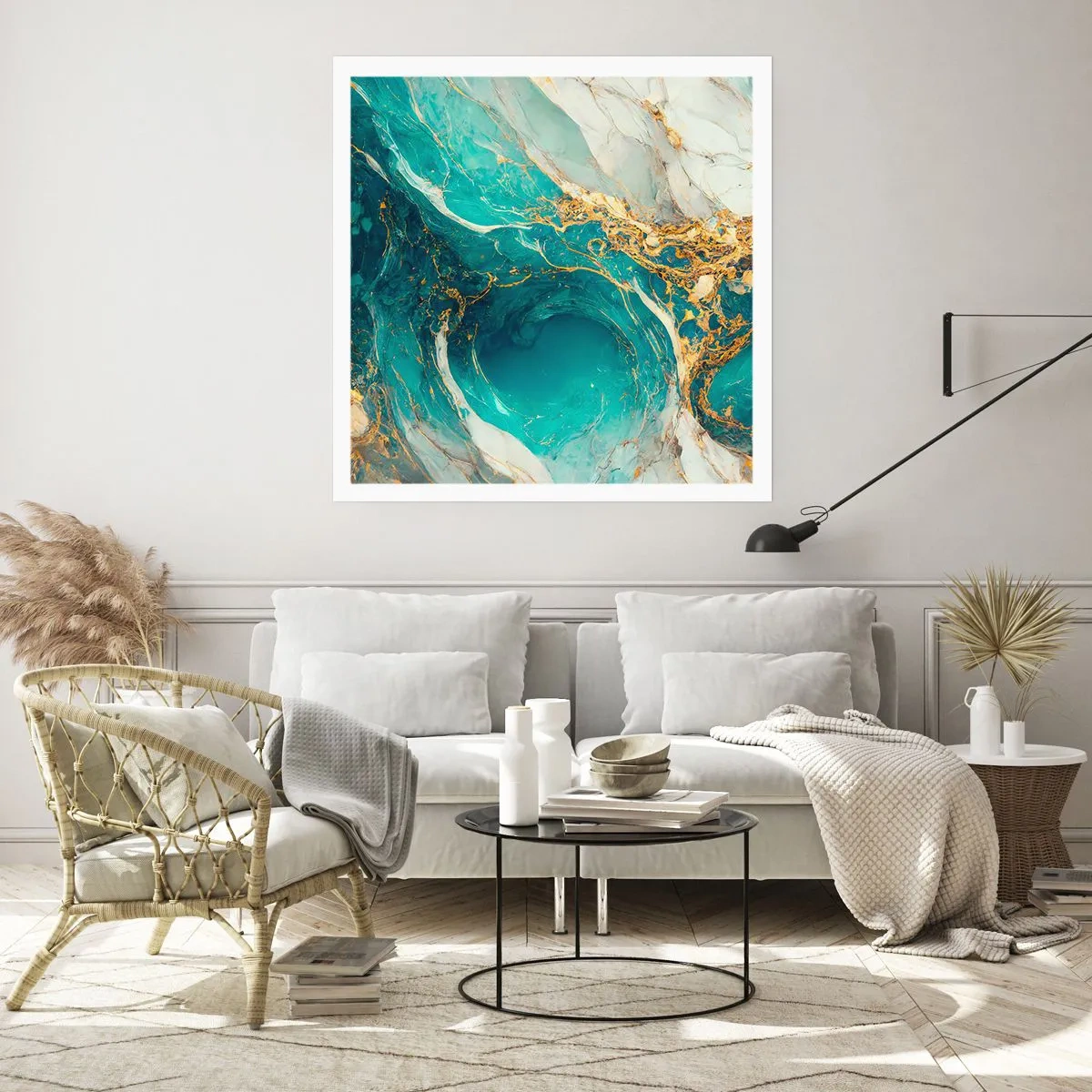 Plakat - Komposition med årer af guld - 40x40 cm