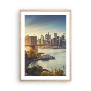Plakat i ramme af lyst egetræ - Den store bys daggry - 50x70 cm