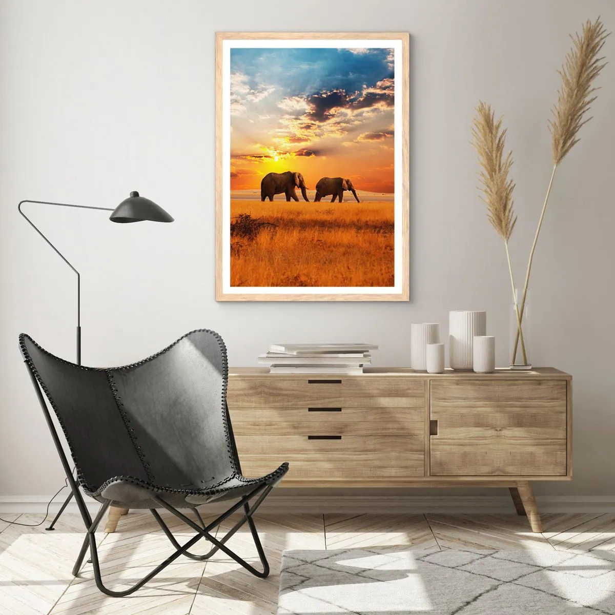 Plakat i ramme af lyst egetræ - Familievandring - 40x50 cm
