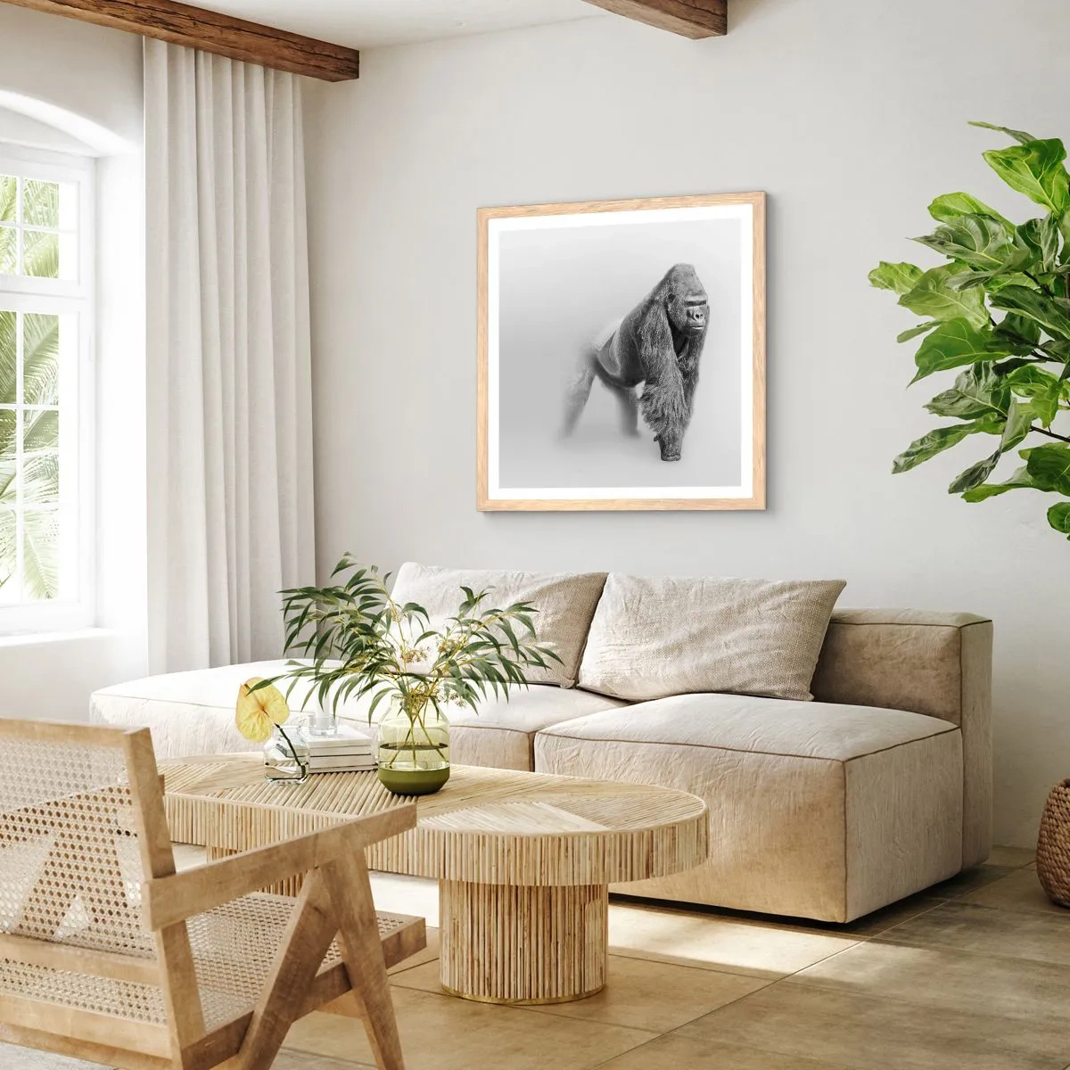 Plakat i ramme af lyst egetræ - Selvsikker på sin styrke - 60x60 cm