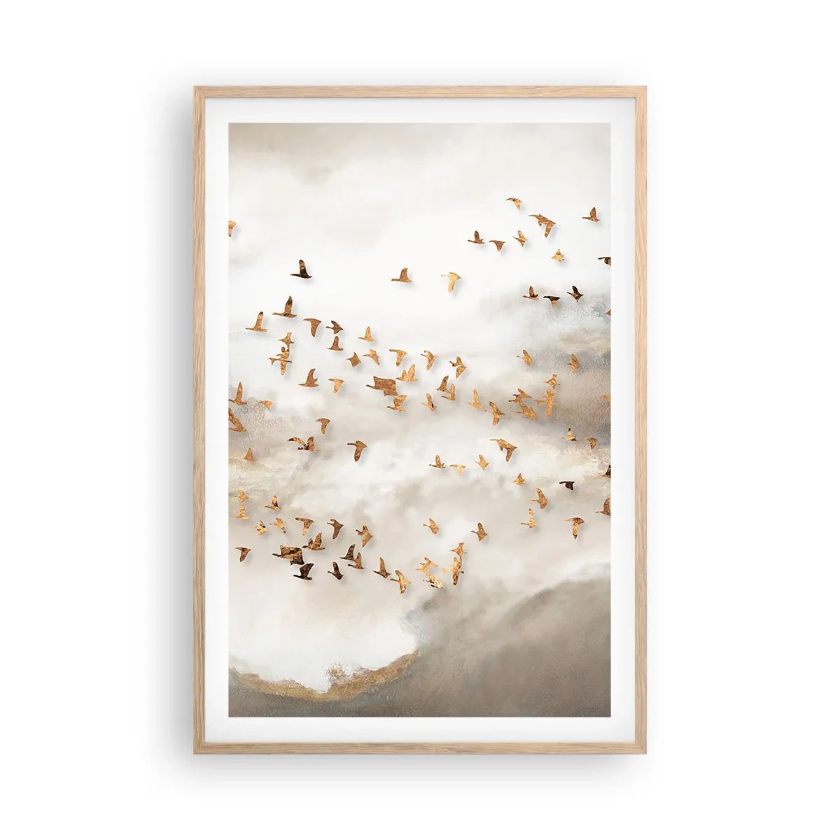 Plakat i ramme af lyst egetræ - Det er på tide... - 61x91 cm