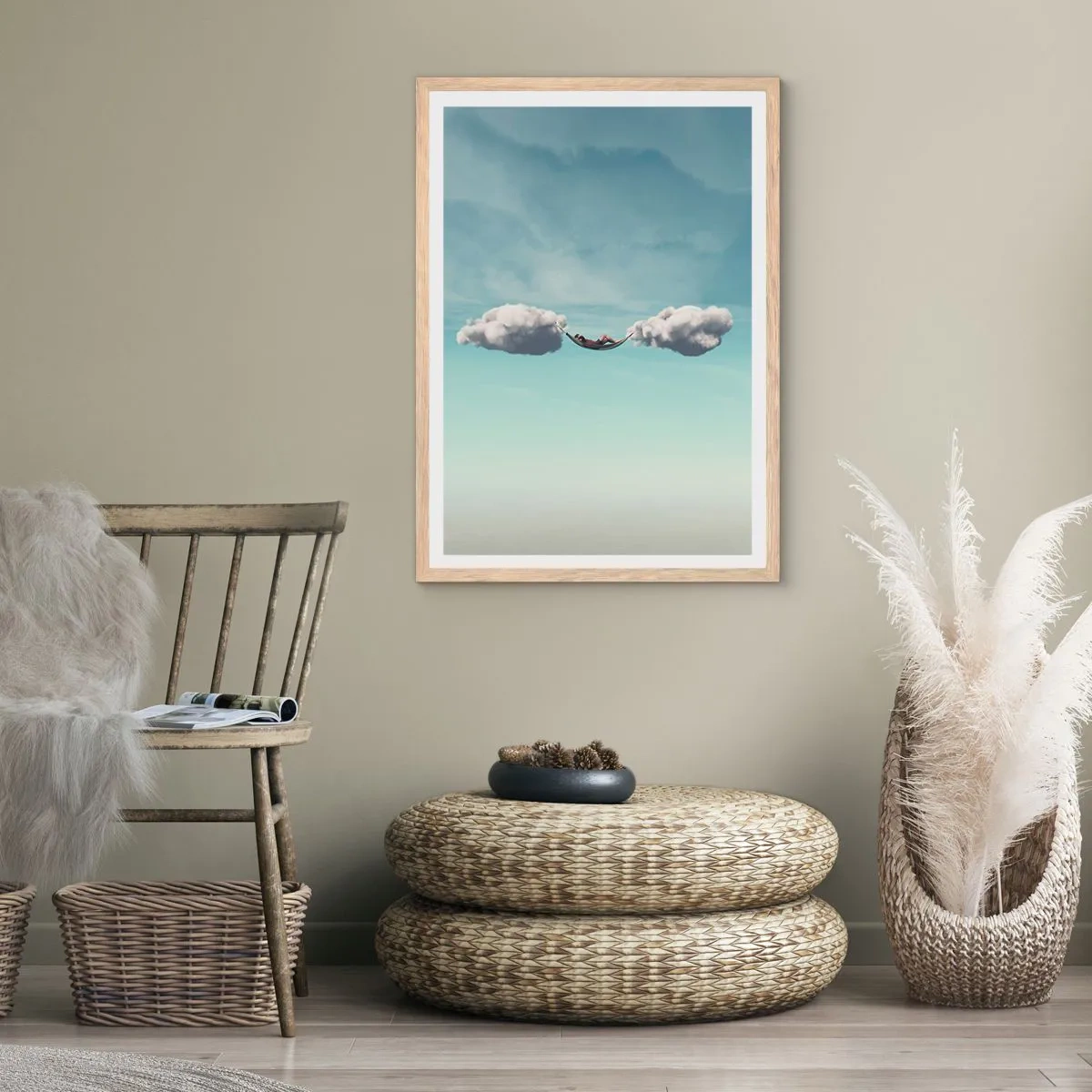 Plakat i ramme af lyst egetræ - Lykken i øjeblikket - 40x50 cm