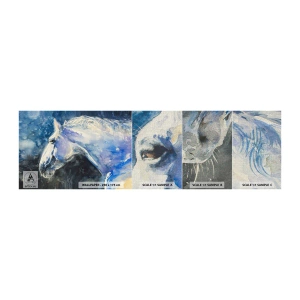 Prøve Fototapet Premium Canvas - Portræt i et blåt skær - Hest, Maleri, Dyr - 100x30 cm