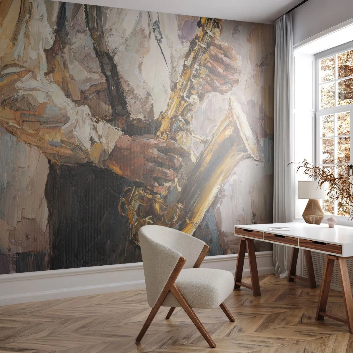 Fototapet Premium Canvas - Tid til at gå solo - Saxofon, musik, Maleri - 250x175 cm