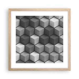 Plakat i ramme af lyst egetræ - Kubistisk puslespil - 40x40 cm