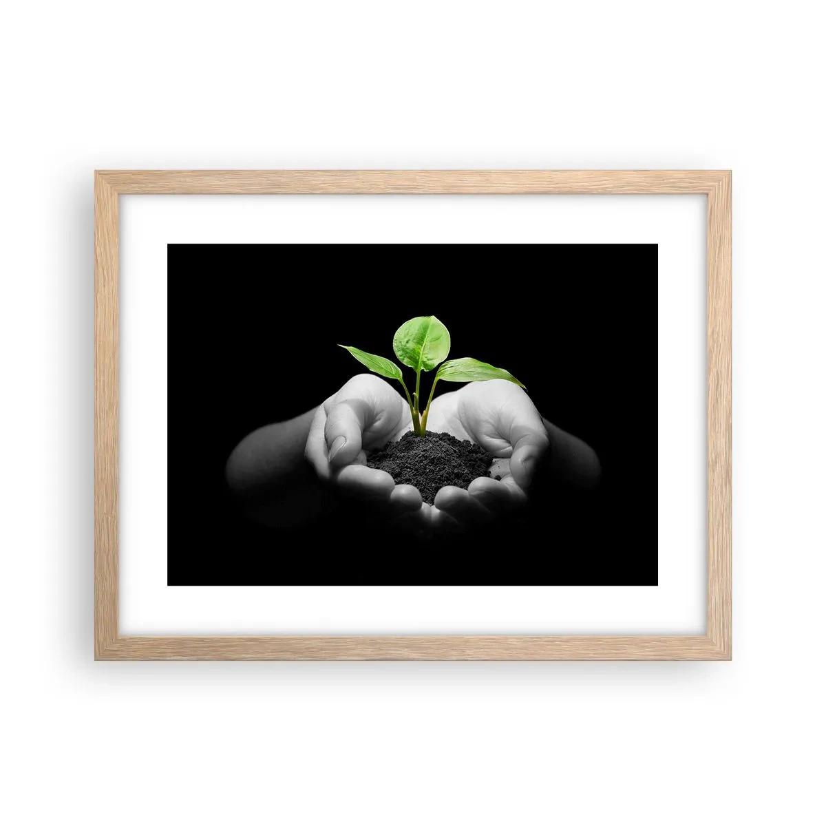 Plakat i ramme af lyst egetræ - Jeg elsker naturen, jeg beskytter den - 40x30 cm