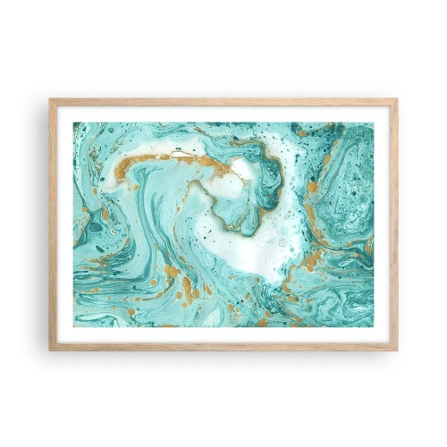 Plakat i ramme af lyst egetræ - Under den store bølge i Edo-perioden - 70x50 cm