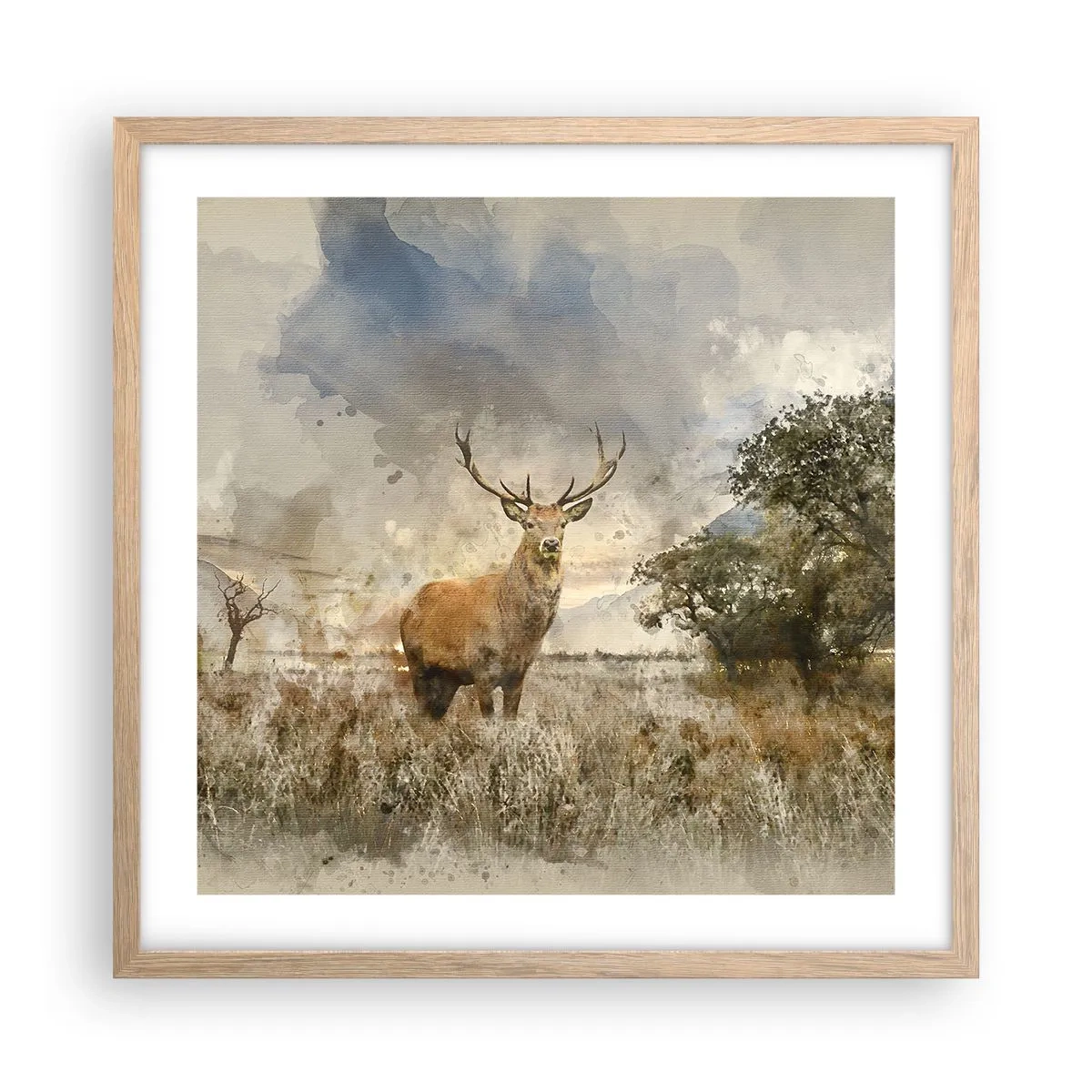 Plakat i ramme af lyst egetræ - Værdighed - styrke - værdighed - 50x50 cm