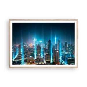 Plakat i ramme af lyst egetræ - Berlin til himlen - 100x70 cm