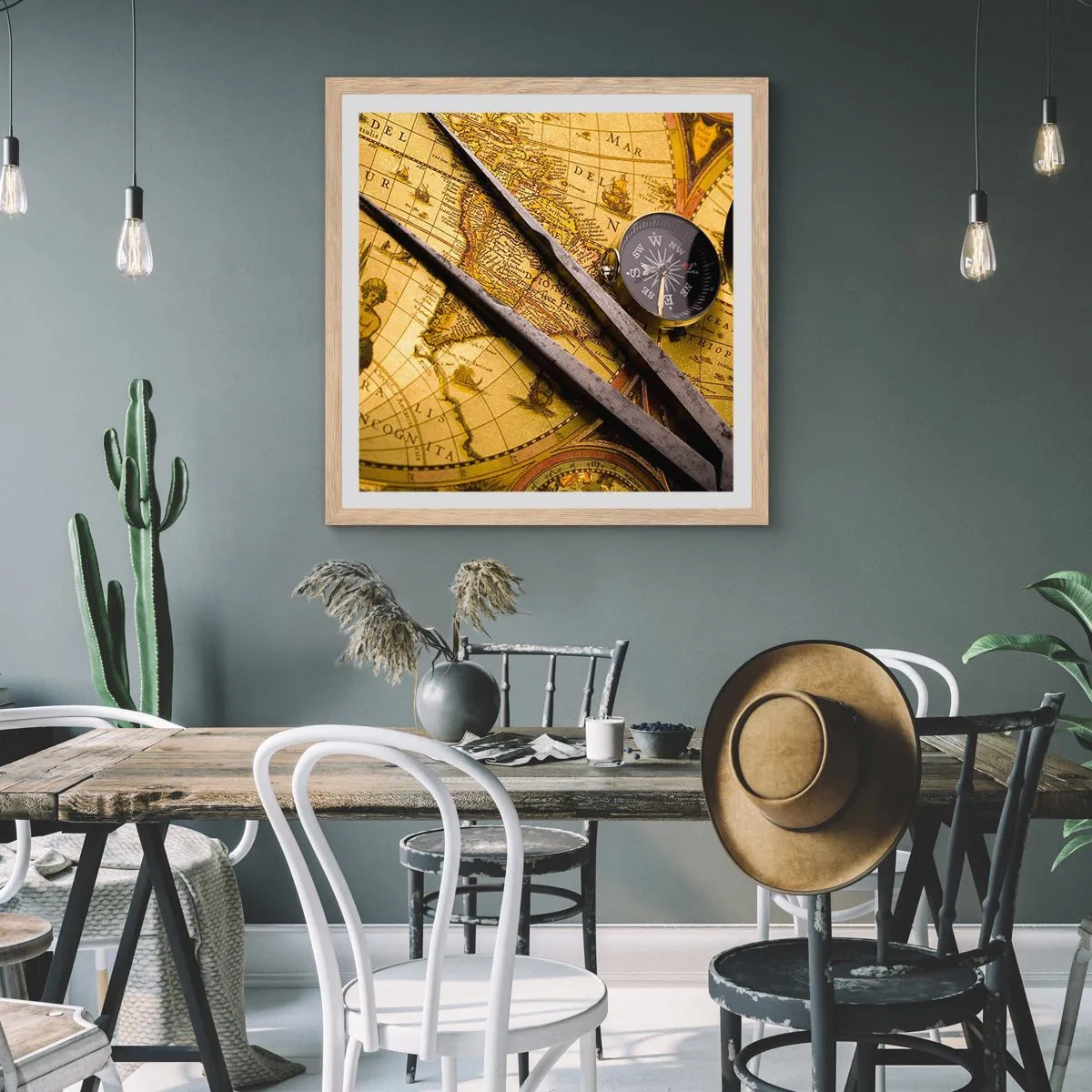 Plakat i ramme af lyst egetræ - Hvor er skattene? - 50x50 cm