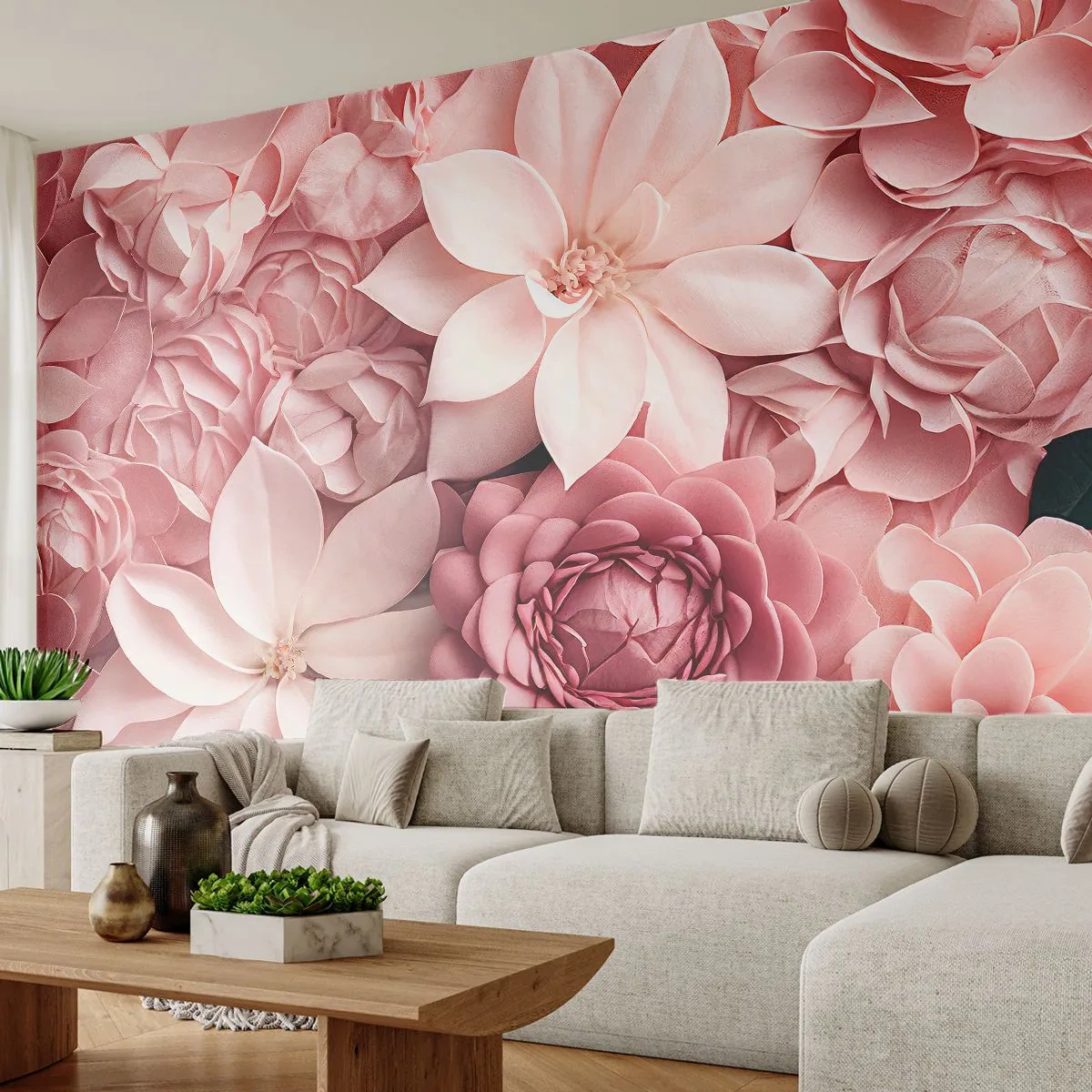 Fototapet på mål Premium Sand - I lyserøde kronblade - Blomster, Pastel, Lyse