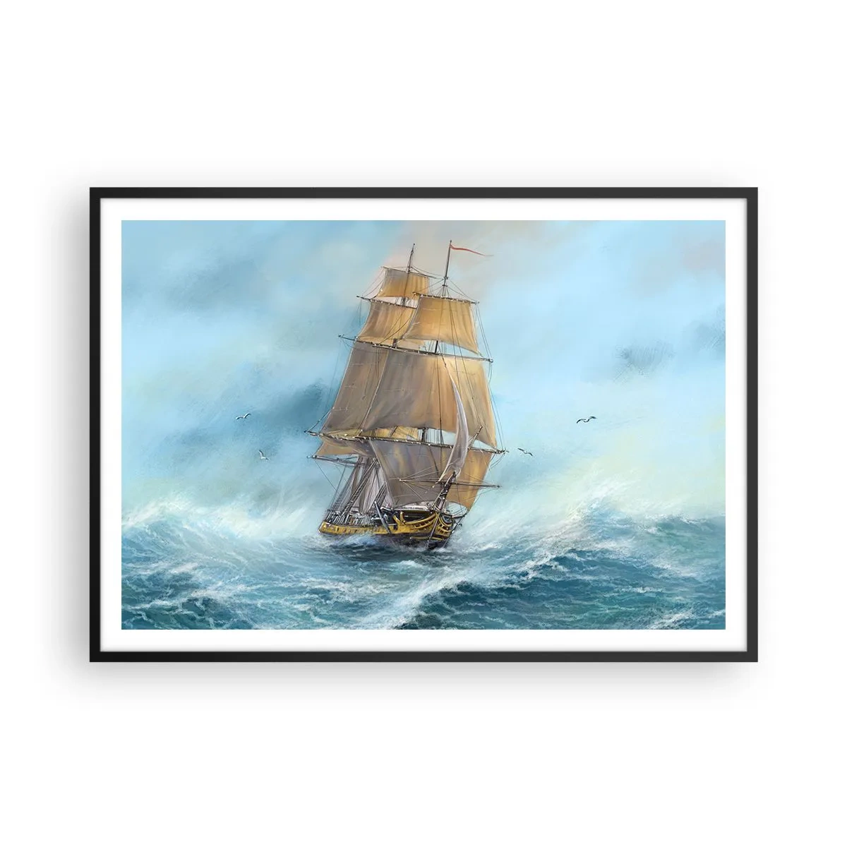 Plakat i sort ramme - Bølgende gennem bølgerne - 100x70 cm