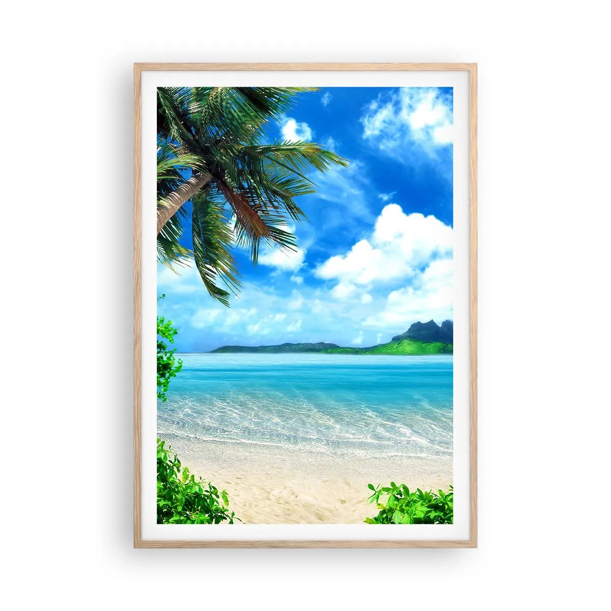 Plakat i ramme af lyst egetræ - Azur i troperne - 70x100 cm