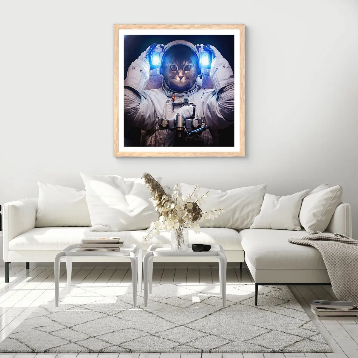 Plakat i ramme af lyst egetræ - Houston, I har et problem - 60x60 cm